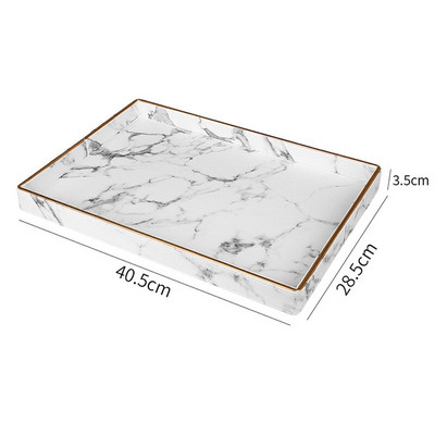 Голям златен ръб Поднос за сервиране Мраморна PU кожа Комплекти за чаши за чай Поднос Кухненска кутия за съхранение Плодове Храна Поставка за чаши Поднос Декорация на дома
