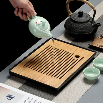 1 бр. Бамбукова тава за чай Дренаж за съхранение на вода Сервиз за чай Стайна дъска Маса Китайска чайна чаша Инструменти за церемония Комплект чай