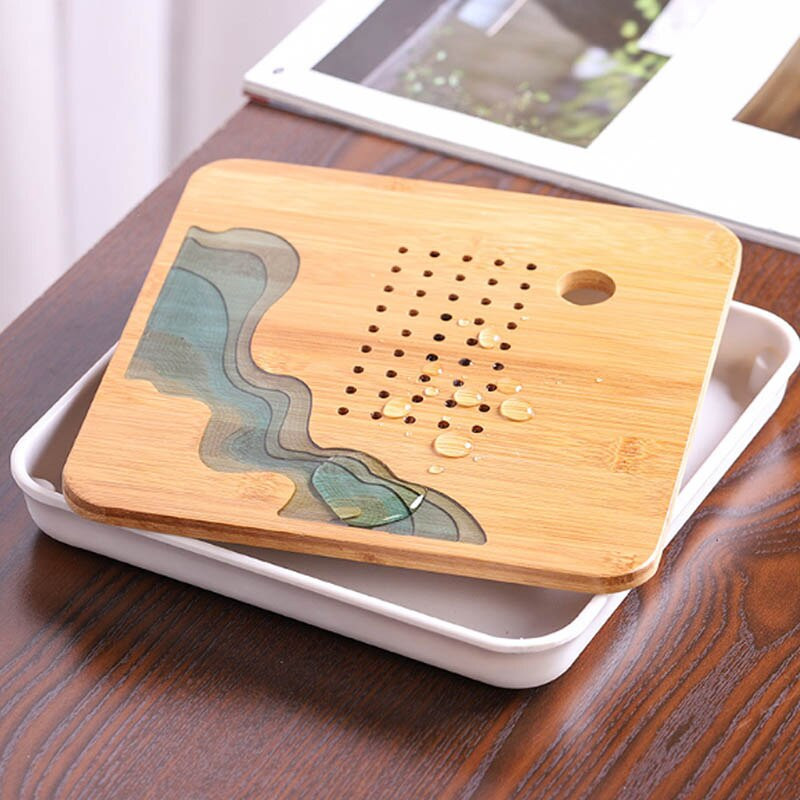 BORREY Fa kínai teatálca Vízelvezető tálca Tea tabl kung fu tea Kávéforraló Teáskanna Tároló Evőeszközök Tálalótálca
