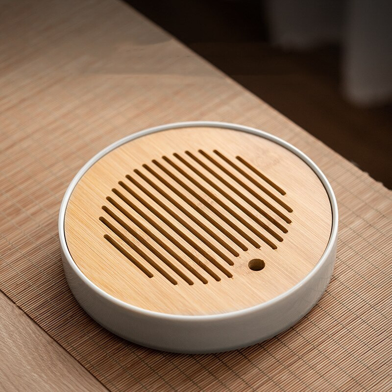 Tavi rotunde pentru ceai Decor chinezesc din bambus Baza pentru ceainic din ceramica Sufragerie Tavi gri Set pentru ceremonie de ceai Kung Fu