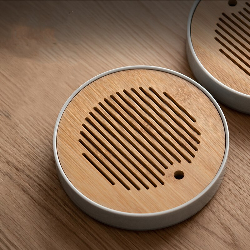 Tavi rotunde pentru ceai Decor chinezesc din bambus Baza pentru ceainic din ceramica Sufragerie Tavi gri Set pentru ceremonie de ceai Kung Fu