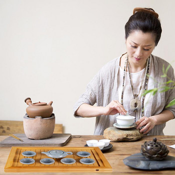 Китайски традиции Бамбукова поднос за чай Плътна бамбукова дъска за чай Кунг-фу инструменти за чай за чаша Чайник Занаяти Поднос Китайска култура Чаен комплект