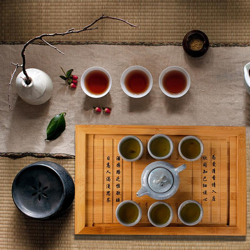 Kínai hagyományok Bambusz teatálca Szilárd bambusz teatábla Kung Fu teaeszközök csészéhez teáskanna kézműves tálca Kínai kultúra teáskészlet