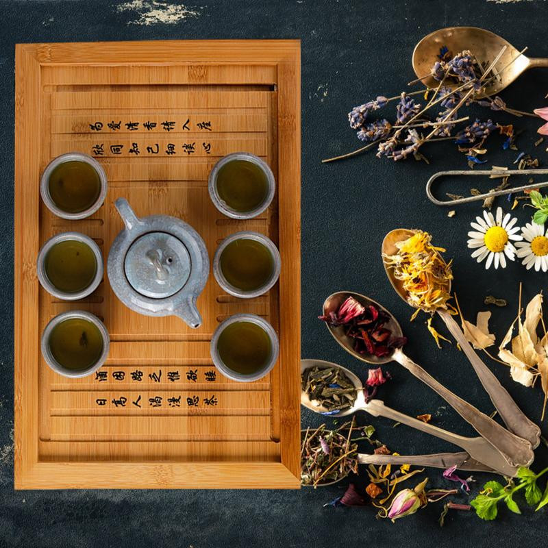 Kínai hagyományok Bambusz teatálca Szilárd bambusz teatábla Kung Fu teaeszközök csészéhez teáskanna kézműves tálca Kínai kultúra teáskészlet