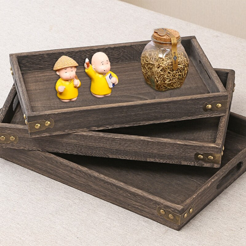 Tavă de servire Ceai de ceai din lemn Farfurie Tavi pentru pizza Dreptunghi japonez Fructe Pâine Desert Farfurii de cafea Platouri cu mâner