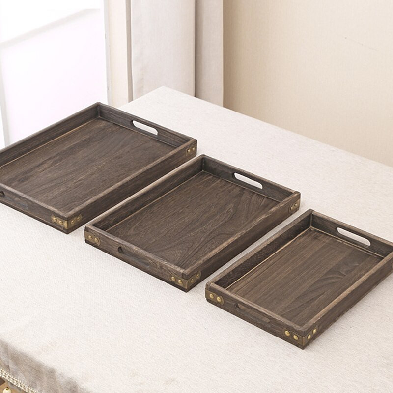 Tavă de servire Ceai de ceai din lemn Farfurie Tavi pentru pizza Dreptunghi japonez Fructe Pâine Desert Farfurii de cafea Platouri cu mâner