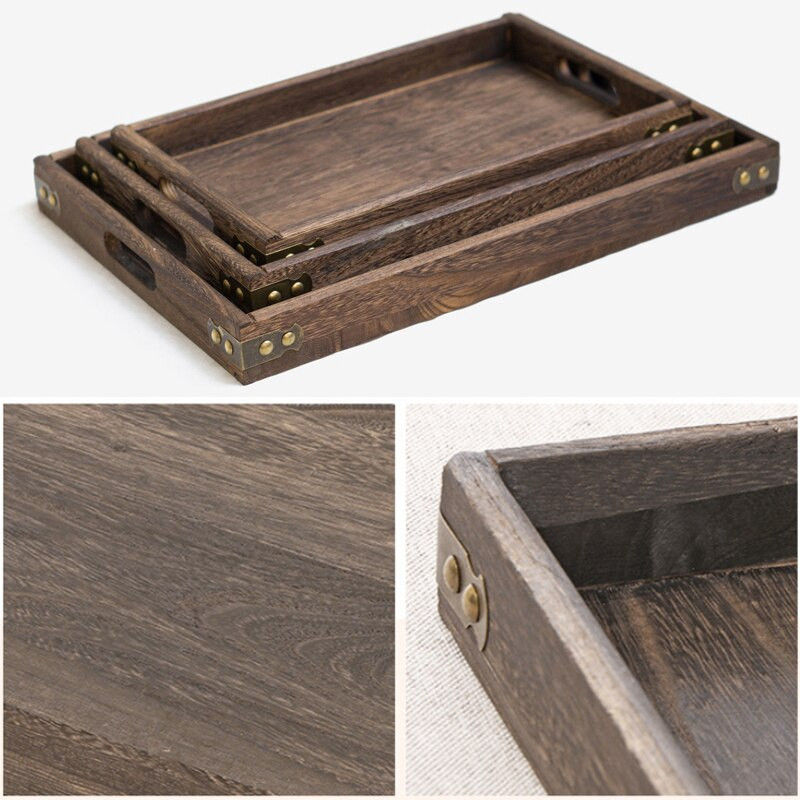 Tavă de servire Ceai de ceai din lemn Farfurie Tavi pentru pizza Dreptunghi japonez Fructe Pâine Desert Farfurii de cafea Platouri cu mâner