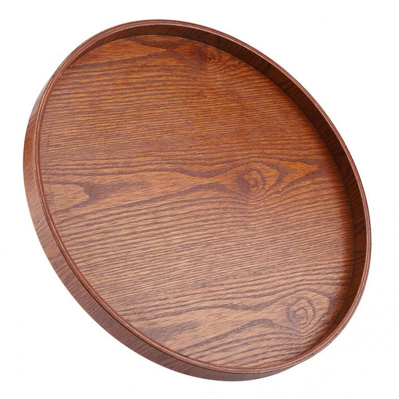 poslužavnik Okrugli oblik Puno drvo Čaj Kava Grickalice Obroci Poslužni poslužavnik Tanjur Restoranski pladnjevi 37,5 cm oolong čaj