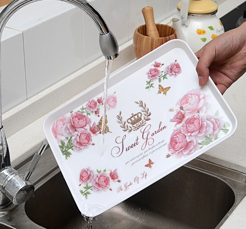 Europos arbatos padėklas Buitinis stačiakampis vandens puodelis Arbatos puodelio padėklas Svetainė Vaisių lėkštė su atspausdinta duonos padėklas Kavos padėklas