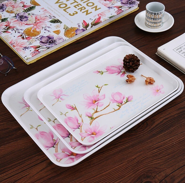 Europos arbatos padėklas Buitinis stačiakampis vandens puodelis Arbatos puodelio padėklas Svetainė Vaisių lėkštė su atspausdinta duonos padėklas Kavos padėklas