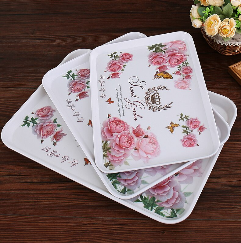 Europos arbatos padėklas Buitinis stačiakampis vandens puodelis Arbatos puodelio padėklas Svetainė Vaisių lėkštė su atspausdinta duonos padėklas Kavos padėklas