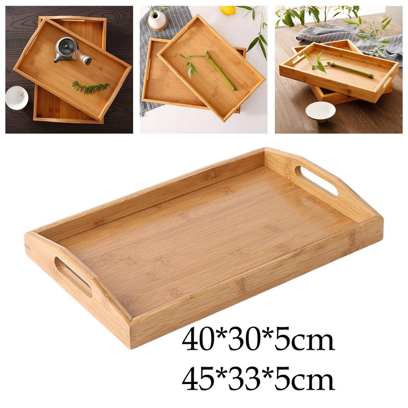 Natūralus medinis serviravimo padėklas Dekoratyvinis savitarnos lėkštės vakarienės maistui užkandžių padėklai arbatos ir kavos gėrimų lėkštė Lengvai nešiojama virtuvei
