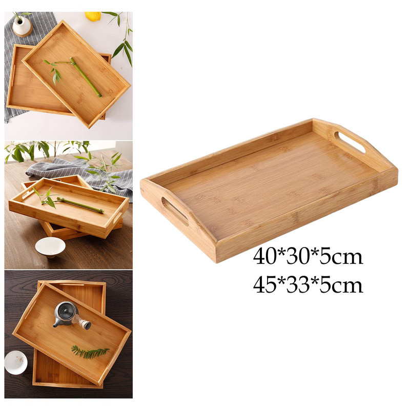 Natūralus medinis serviravimo padėklas Dekoratyvinis savitarnos lėkštės vakarienės maistui užkandžių padėklai arbatos ir kavos gėrimų lėkštė Lengvai nešiojama virtuvei