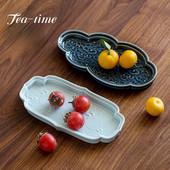 Disc din ceramică cu becuri uscate, în relief japonez, cu purtător Jingdezhen, farfurie pentru ceai Celadon, cu becuri uscate, cu fructe, pentru gustare, farfurie de servire, tavă de ceai