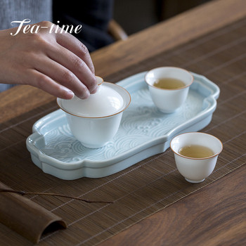 Японски релефен керамичен диск със суха крушка Лагер за саксия Jingdezhen чинийка Чай Селадон Диск със суха крушка Плодова закуска Чиния за сервиране Поднос за чай