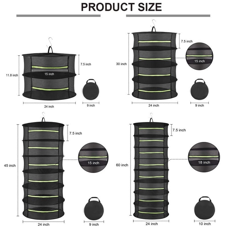 Závesný stojan na sušenie byliniek so zipsom, priemer 60 cm, 2/4/6/8 vrstiev, sušiak na rastliny, hydroponické kvety, sieť na sušenie rastlín