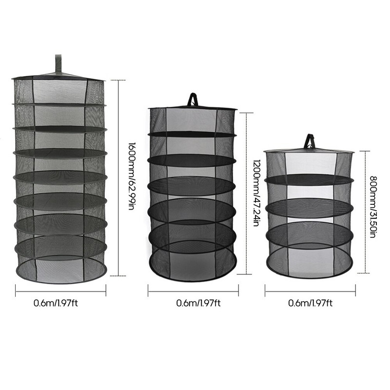 4/6/8 sluoksnių kabantis krepšelis sulankstomas džiovinimo tinklelis Žolelių sauso tinklelio atidarymo forma Džiovinimo maišelis tinklelis 600 mm skersmuo žolelių gėlėms
