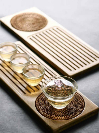 Бамбукова поднос за чай Ратанова подложка Правоъгълна сервираща маса Чиния Съхранение за хотел Чиния за чай Аксесоари Чинийка