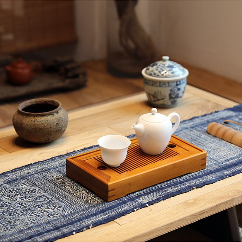 Vkusný bambusový čínsky/japonský čajový stolík Gongfu, servírovací tácok, zásobník, odtokový typ pre čajovňu, domáce kancelárske potreby