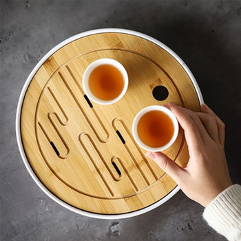 Бамбукова тава за чай Домакинска проста бамбукова тава Кунг-фу комплект за чай Дренаж Дълга суха тава за накисване Малък тип съхранение на вода Чай Морска маса за чай