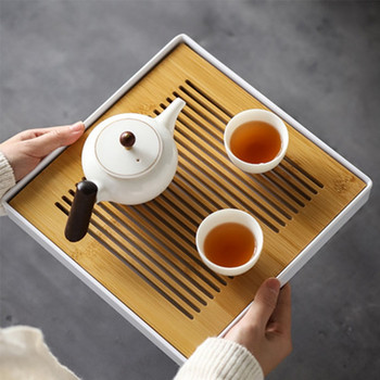 Бамбукова тава за чай Домакинска проста бамбукова тава Кунг-фу комплект за чай Дренаж Дълга суха тава за накисване Малък тип съхранение на вода Чай Морска маса за чай