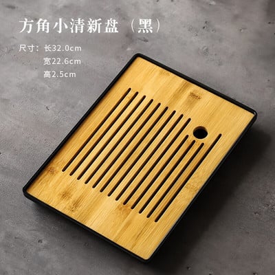 Bambusz teatálca háztartási egyszerű bambusz tálca Kung Fu teáskészlet lefolyó, hosszú, száraz áztatótálca Kis víztároló típus Tea tengeri teaasztal