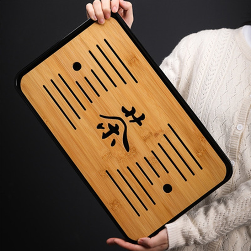 Bambusz teatálca háztartási egyszerű bambusz tálca Kung Fu teáskészlet lefolyó, hosszú, száraz áztatótálca Kis víztároló típus Tea tengeri teaasztal