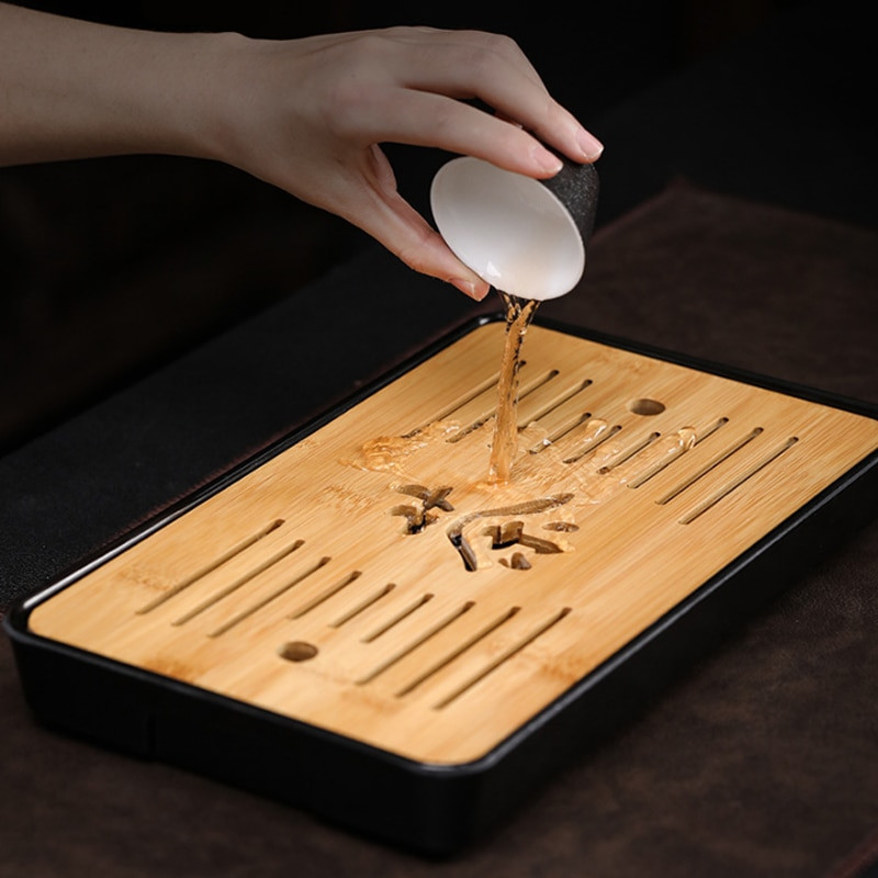 Bambusz teatálca háztartási egyszerű bambusz tálca Kung Fu teáskészlet lefolyó, hosszú, száraz áztatótálca Kis víztároló típus Tea tengeri teaasztal