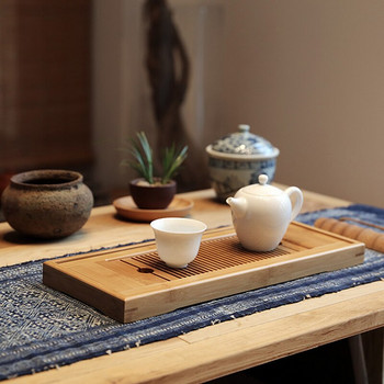 Малка бамбукова маса за чай Gongfu Поднос за сервиране Китайски бамбуков поднос за чай Съхранение на вода Комплект за чай Kung Fu