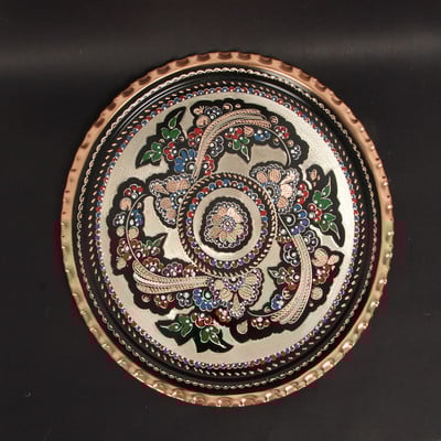 Varinis serviravimo padėklas Motinos dienos dovanų 34 cm apvalus padėklas Turkiškas rankų darbo padėklas Vintage Tray kavos arbatos padėklas rytietiškas padėklas serviravimui