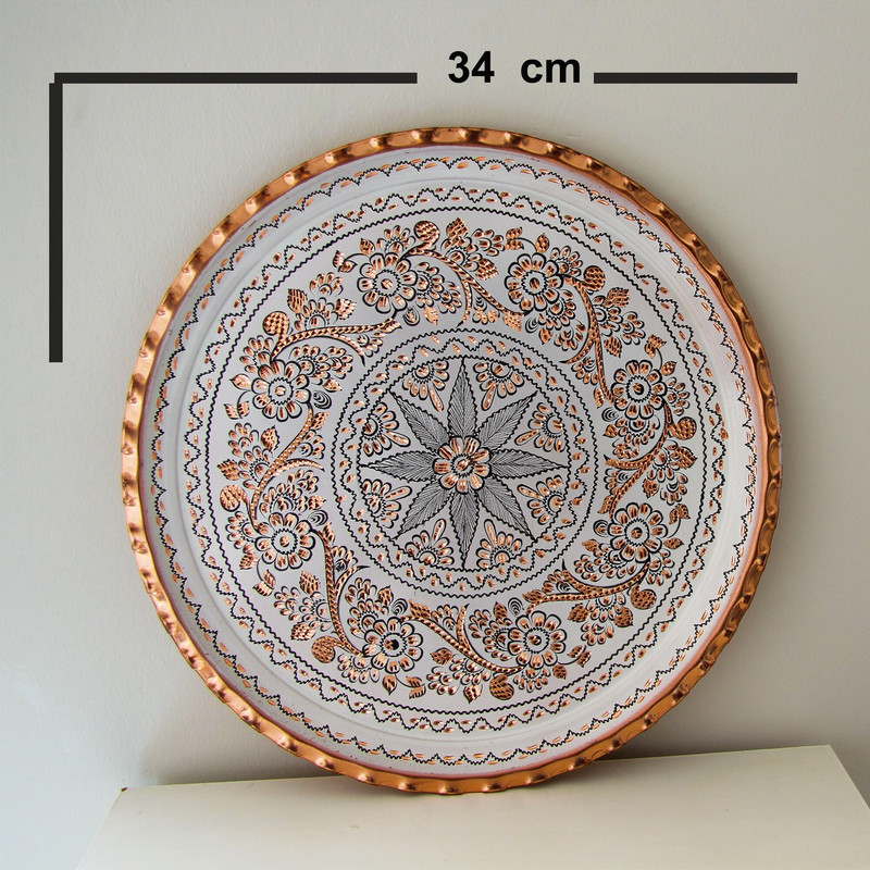 Varinis serviravimo padėklas Motinos dienos dovanų 34 cm apvalus padėklas Turkiškas rankų darbo padėklas Vintage Tray kavos arbatos padėklas rytietiškas padėklas serviravimui