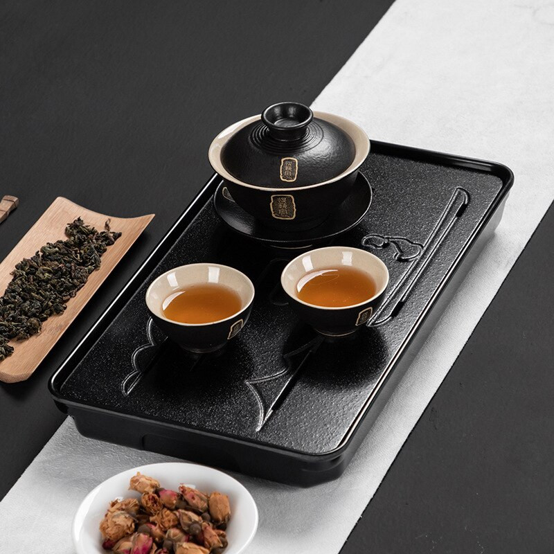 Melamínový čajový podnos na vodu, obdĺžnikový okrúhly podnos, čínsky čajový set, obradné doplnky, čajový stolík, japonské servírovacie podnosy