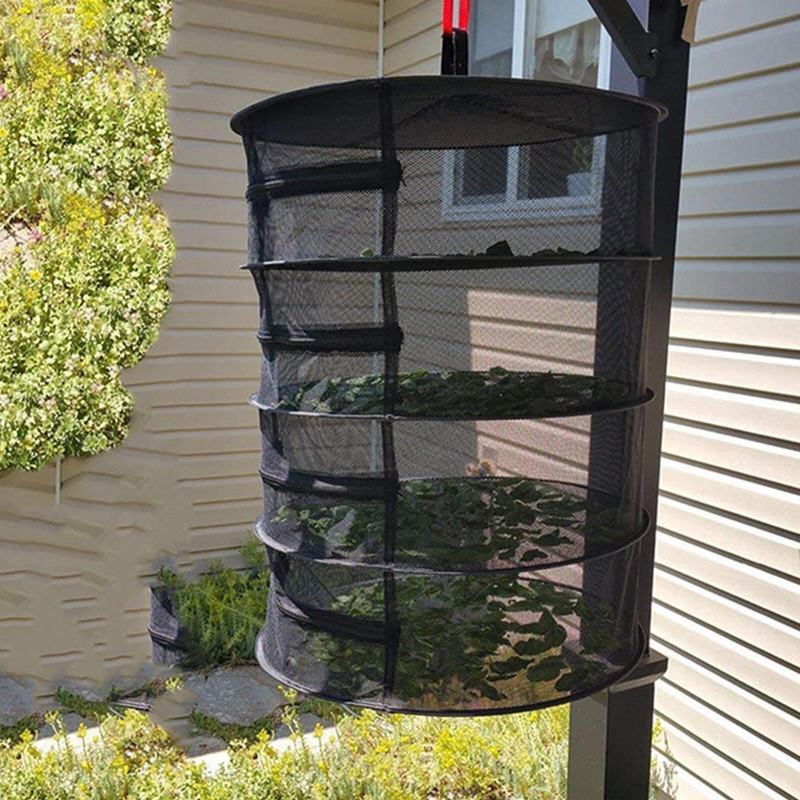 Suport de uscare pentru ierburi agățat Uscător de ierburi cu 4 straturi Suport pentru agățat plasă de plasă pliabilă agățat cu deschidere cu fermoar pentru uscare plante de ierburi