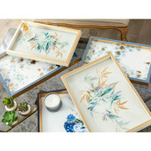 English Home Bambusový sklenený dekoratívny podnos 31x46cm Elegantný štýlový bytový dekoratívny produkt Podnos do obývačky Obývacia izba Salónik