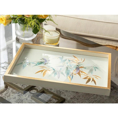 English Home Bambusový sklenený dekoratívny podnos 31x46cm Elegantný štýlový bytový dekoratívny produkt Podnos do obývačky Obývacia izba Salónik