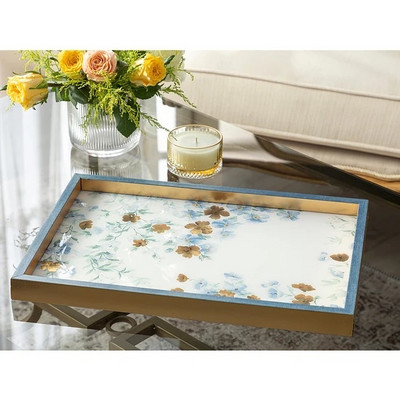 English Home Bambusový sklenený dekoratívny podnos 31x46cm Elegantný štýlový bytový dekoratívny produkt Podnos do obývačky Obývacia izba Salónik