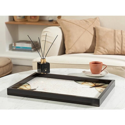 English Home Bambusový sklenený dekoratívny podnos 31x46cm Elegantný štýlový bytový dekoratívny produkt Podnos do obývačky Obývacia izba Salónik