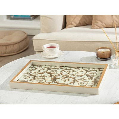 English Home Bambusový sklenený dekoratívny podnos 31x46cm Elegantný štýlový bytový dekoratívny produkt Podnos do obývačky Obývacia izba Salónik