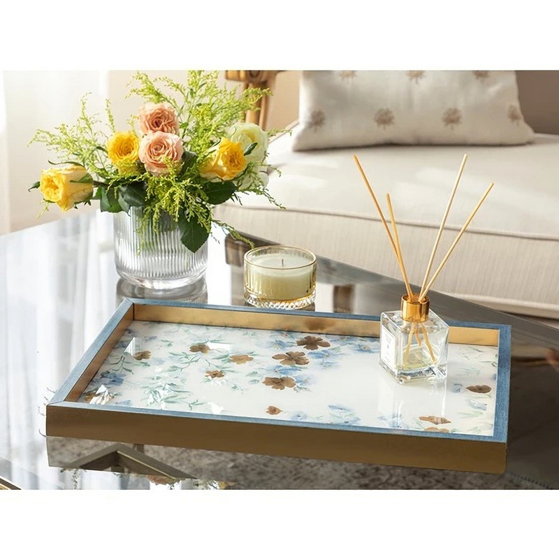 English Home Bambusový sklenený dekoratívny podnos 31x46cm Elegantný štýlový bytový dekoratívny produkt Podnos do obývačky Obývacia izba Salónik