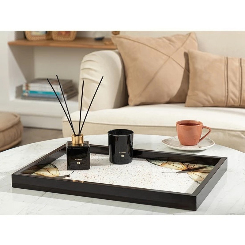 English Home Bambusový sklenený dekoratívny podnos 31x46cm Elegantný štýlový bytový dekoratívny produkt Podnos do obývačky Obývacia izba Salónik