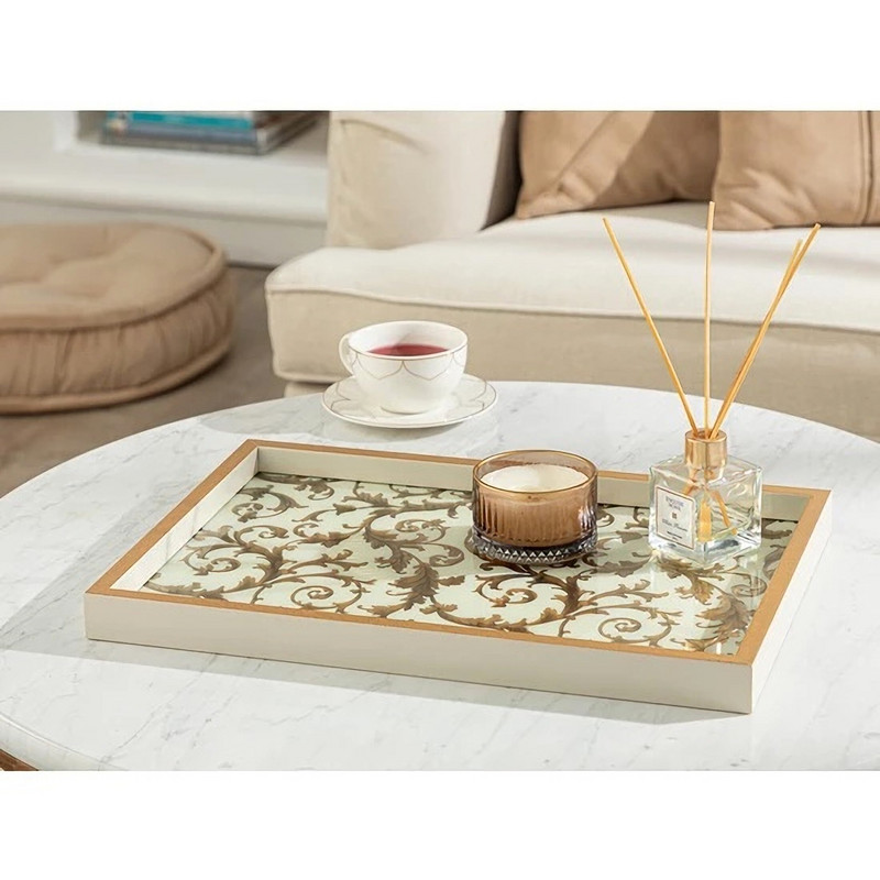 English Home Bambusový sklenený dekoratívny podnos 31x46cm Elegantný štýlový bytový dekoratívny produkt Podnos do obývačky Obývacia izba Salónik