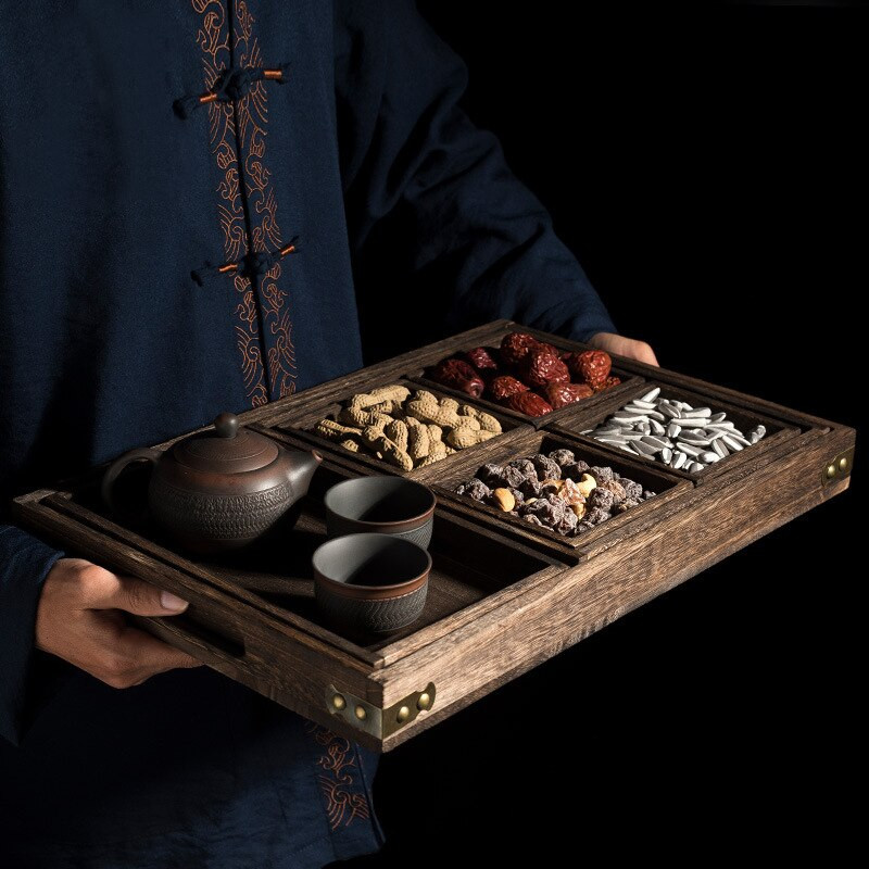 7vnt/rinkinys tradicinis degintas paulownia medžio masyvo arbatos rinkinys mažas padėklas Arbatos rinkinys arbatos rinkinys mažas arbatos padėklas Buitiniai arbatos rinkinio priedai