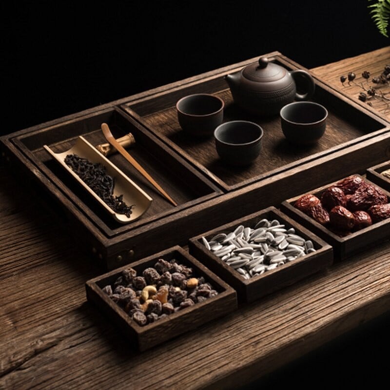 7vnt/rinkinys tradicinis degintas paulownia medžio masyvo arbatos rinkinys mažas padėklas Arbatos rinkinys arbatos rinkinys mažas arbatos padėklas Buitiniai arbatos rinkinio priedai