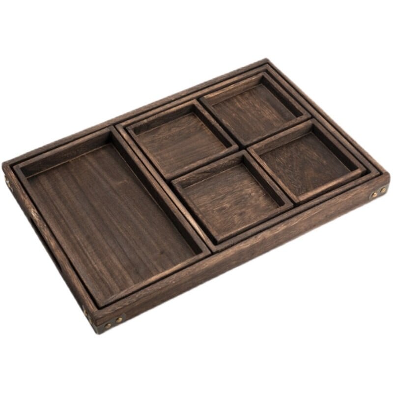 7vnt/rinkinys tradicinis degintas paulownia medžio masyvo arbatos rinkinys mažas padėklas Arbatos rinkinys arbatos rinkinys mažas arbatos padėklas Buitiniai arbatos rinkinio priedai