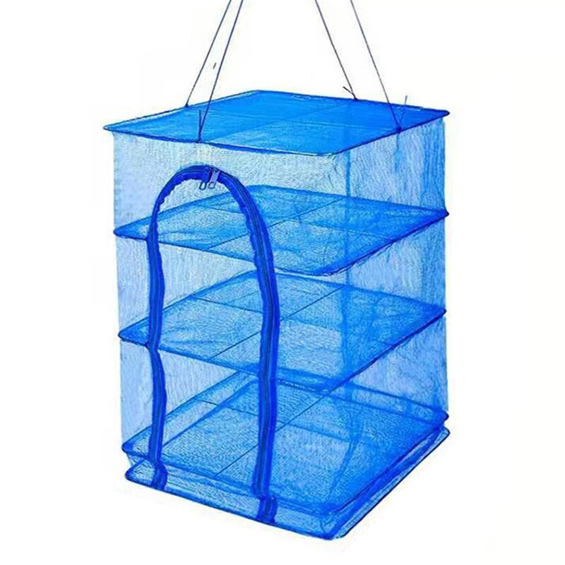 Összehajtható 4 rétegű szárító háló állvány Függesztett zöldséges halételek szárító PE akasztó Halhalászháló horgásztartozékok