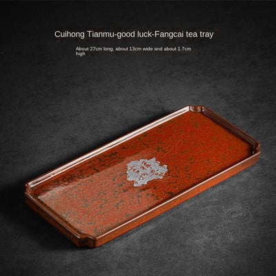 Smaragdo raudonumo Tianmu Lucky Square arbatos padėklas Mažas stačiakampis keramikinis padėklas Bambuko arbatos padėklas arbatos stalo lėkštė Arbatos stalo serviravimo padėklai