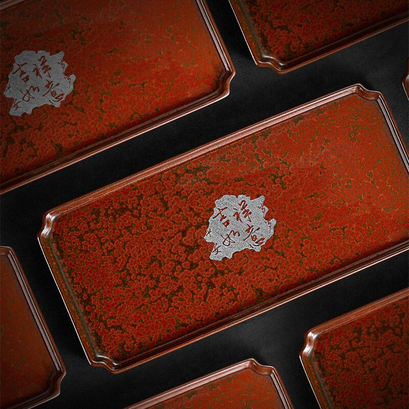 Smaragdo raudonumo Tianmu Lucky Square arbatos padėklas Mažas stačiakampis keramikinis padėklas Bambuko arbatos padėklas arbatos stalo lėkštė Arbatos stalo serviravimo padėklai