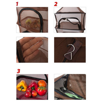 Πτυσσόμενο διχτυωτό δίχτυ Εξωτερικά μαγειρικά σκεύη κρεμαστά στεγνό ράφι Δίχτυ αφυγραντήρα τροφίμων Δίχτυ αποθήκευσης τσάντα καλάθι 4 στρώσεων