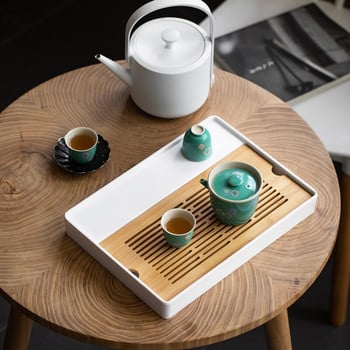 Китайски бамбуков декор Подноси за чай Презентация Пластмасова основа за чайник Подноси за всекидневна Кунг-фу Чаена церемония Комплект Поднос за сервиране
