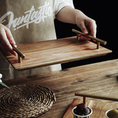 Akácfás tálcás ételtálca Fém fogantyúval Többfunkciós tárolótálca Vacsoratányérok Sushi Steak Desszertek Vitrintál